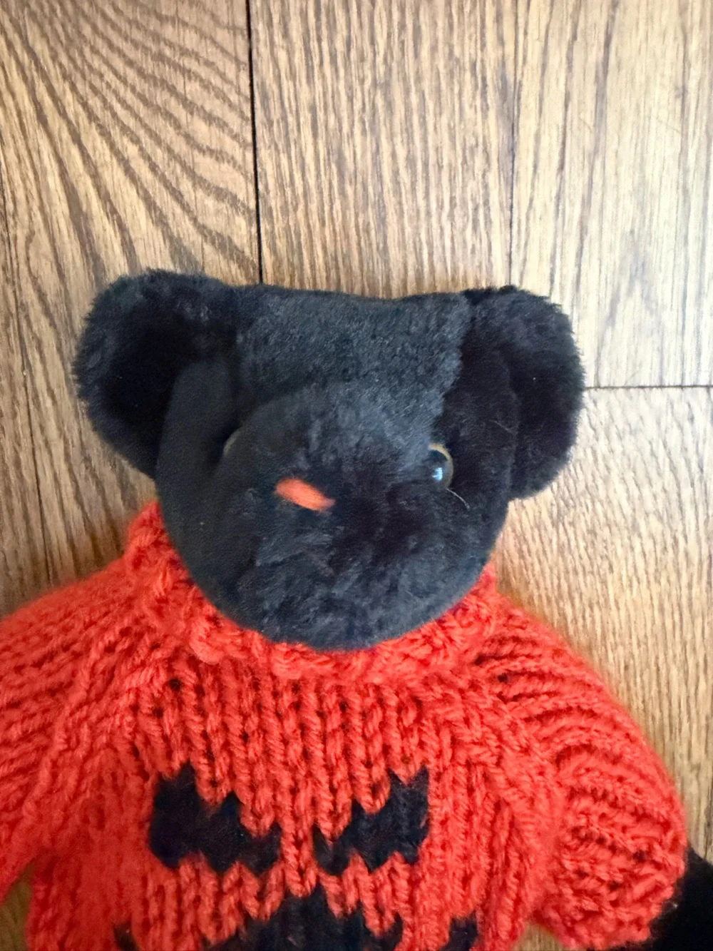 Vintage A&A Halloween Black Stuffed Animal Bear Orange Sweater Toy Decor